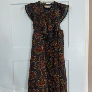 [M] Black Multicolor Ruffled Paisley Print Mini Babydoll Dress